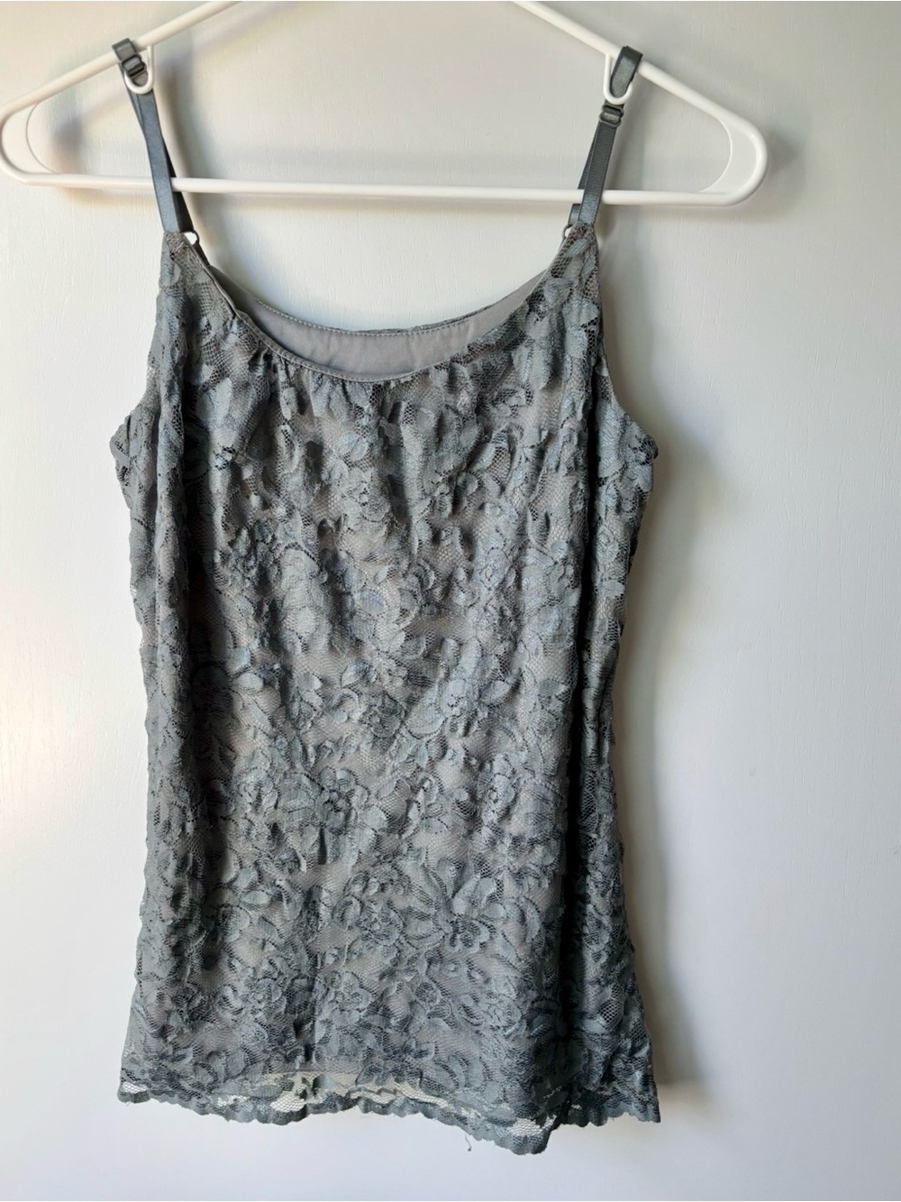 Bobeau Delicate Lace Camisole Top with Straps - Dark Gray